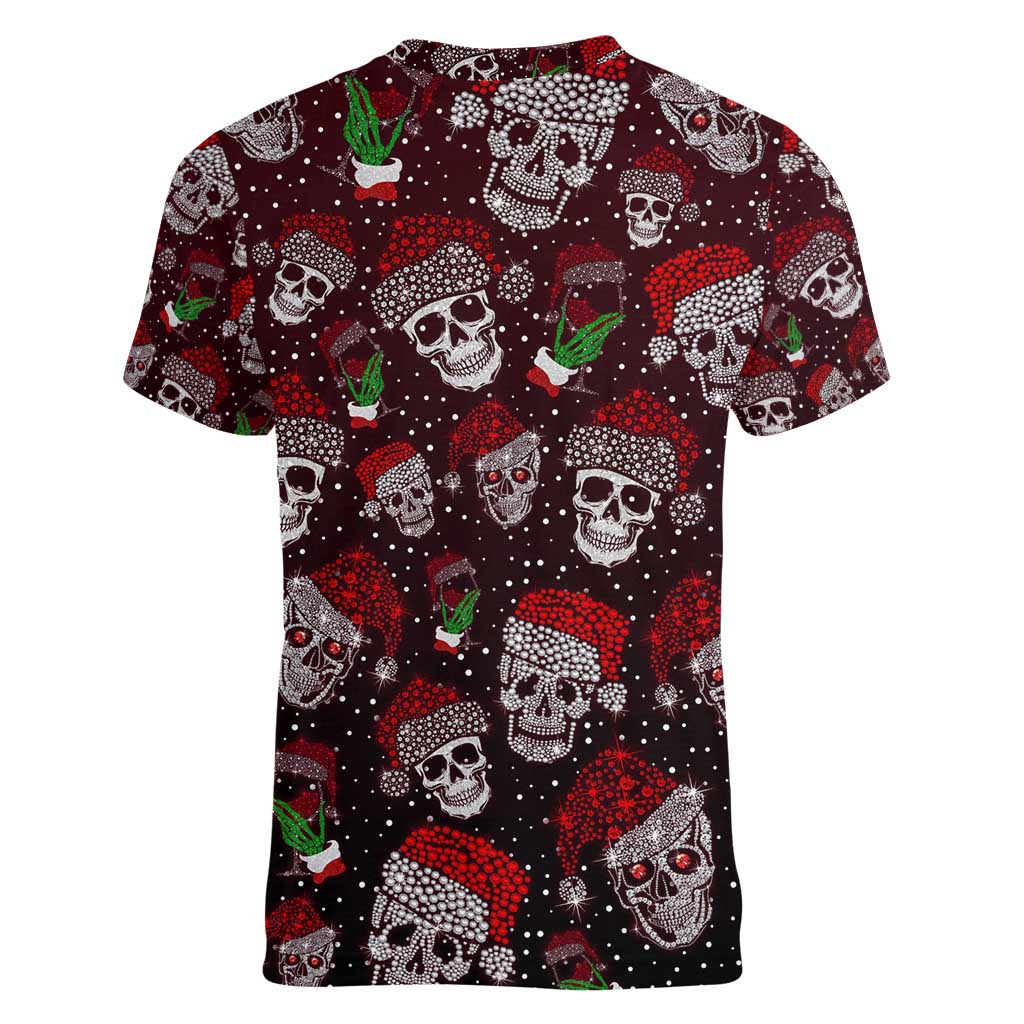 Xmas Skulls Love Christmas Cocktails Women V-Neck T-Shirt - Wonder Print Shop