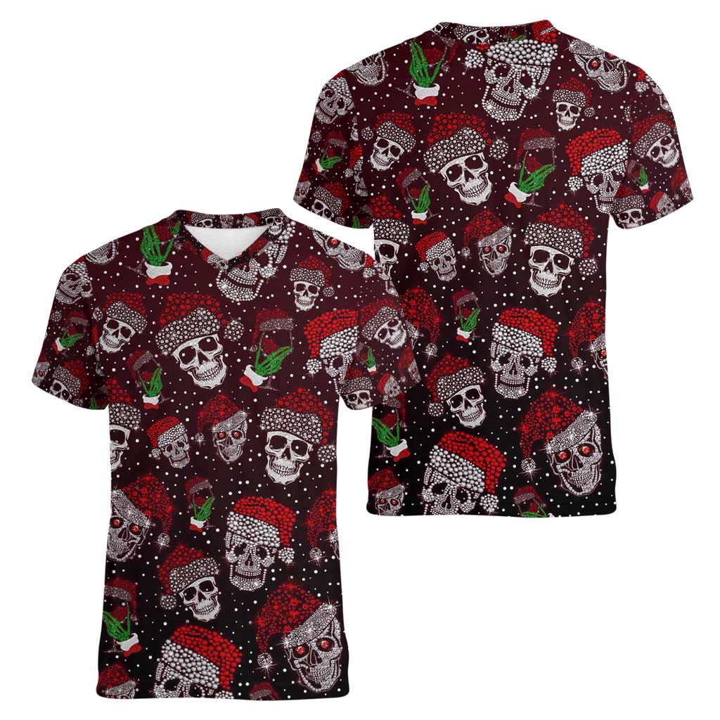 Xmas Skulls Love Christmas Cocktails Women V-Neck T-Shirt - Wonder Print Shop