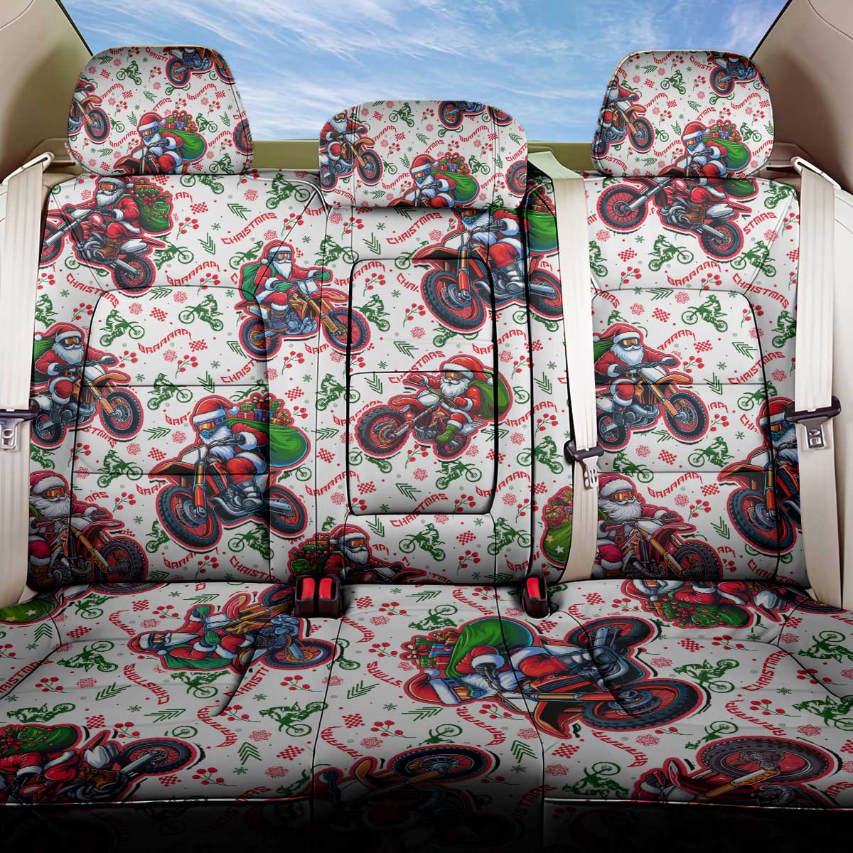 BRAAAP! Motorbike Santa Christmas Back Car Seat Cover - Wonder Print Shop