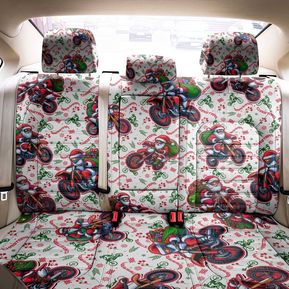 BRAAAP! Motorbike Santa Christmas Back Car Seat Cover - Wonder Print Shop