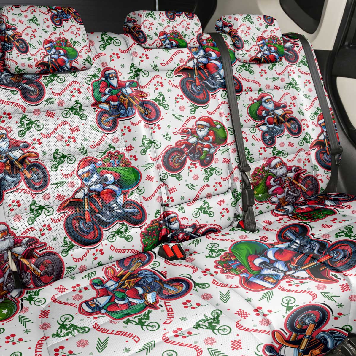 BRAAAP! Motorbike Santa Christmas Back Car Seat Cover - Wonder Print Shop