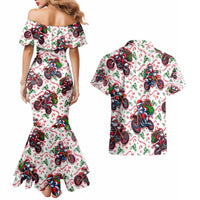 BRAAAP! Motorbike Santa Christmas Couples Matching Mermaid Dress and Hawaiian Shirt - Wonder Print Shop