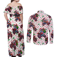 BRAAAP! Motorbike Santa Christmas Couples Matching Off Shoulder Maxi Dress and Long Sleeve Button Shirt - Wonder Print Shop