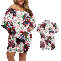 BRAAAP! Motorbike Santa Christmas Couples Matching Off Shoulder Short Dress and Hawaiian Shirt - Wonder Print Shop