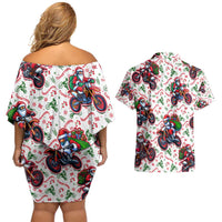 BRAAAP! Motorbike Santa Christmas Couples Matching Off Shoulder Short Dress and Hawaiian Shirt - Wonder Print Shop