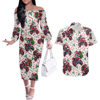 BRAAAP! Motorbike Santa Christmas Couples Matching Off The Shoulder Long Sleeve Dress and Hawaiian Shirt - Wonder Print Shop