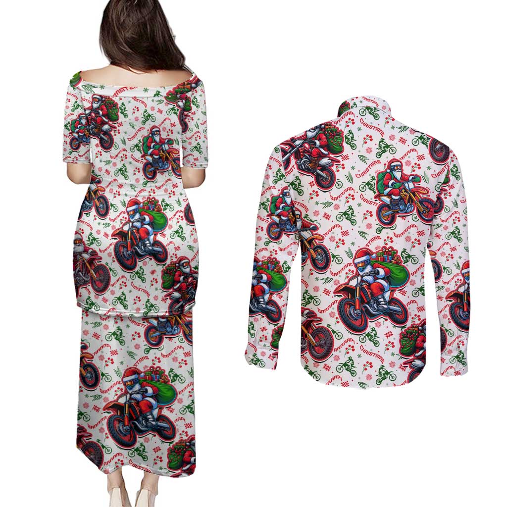 BRAAAP! Motorbike Santa Christmas Couples Matching Puletasi and Long Sleeve Button Shirt - Wonder Print Shop