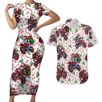 BRAAAP! Motorbike Santa Christmas Couples Matching Short Sleeve Bodycon Dress and Hawaiian Shirt - Wonder Print Shop