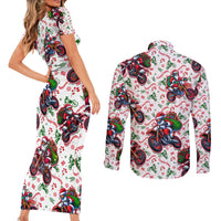BRAAAP! Motorbike Santa Christmas Couples Matching Short Sleeve Bodycon Dress and Long Sleeve Button Shirt - Wonder Print Shop