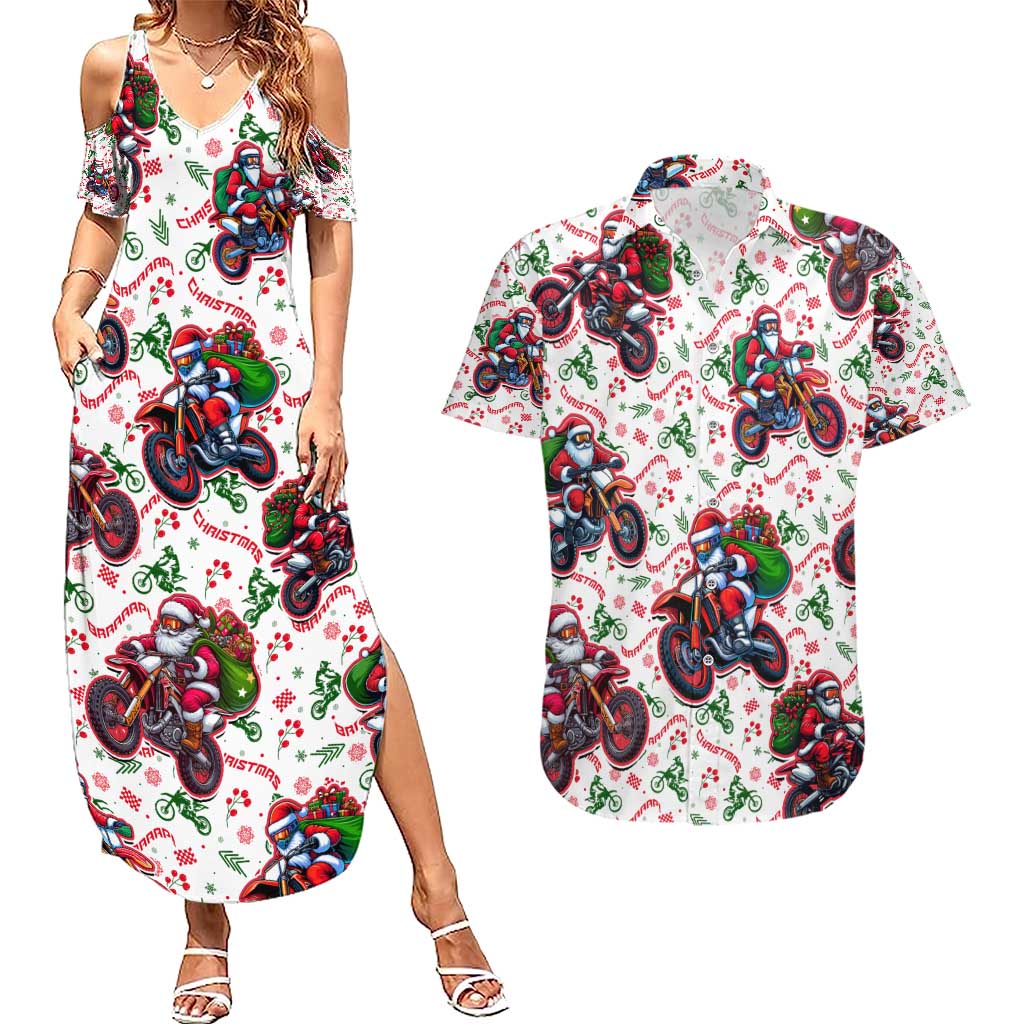 BRAAAP! Motorbike Santa Christmas Couples Matching Summer Maxi Dress and Hawaiian Shirt - Wonder Print Shop