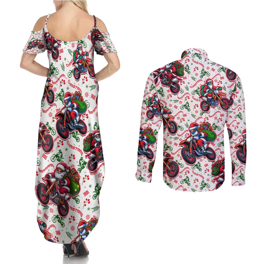 BRAAAP! Motorbike Santa Christmas Couples Matching Summer Maxi Dress and Long Sleeve Button Shirt - Wonder Print Shop