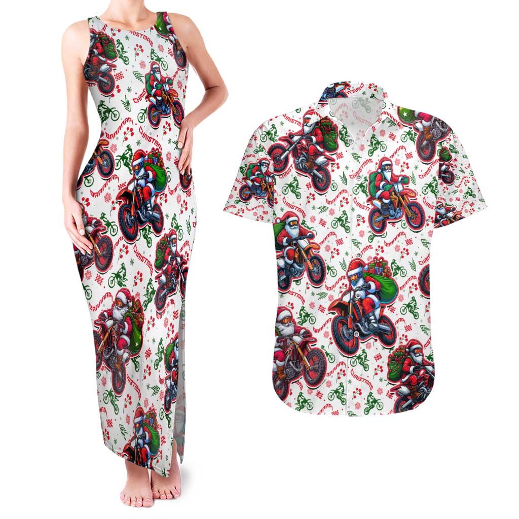 BRAAAP! Motorbike Santa Christmas Couples Matching Tank Maxi Dress and Hawaiian Shirt - Wonder Print Shop