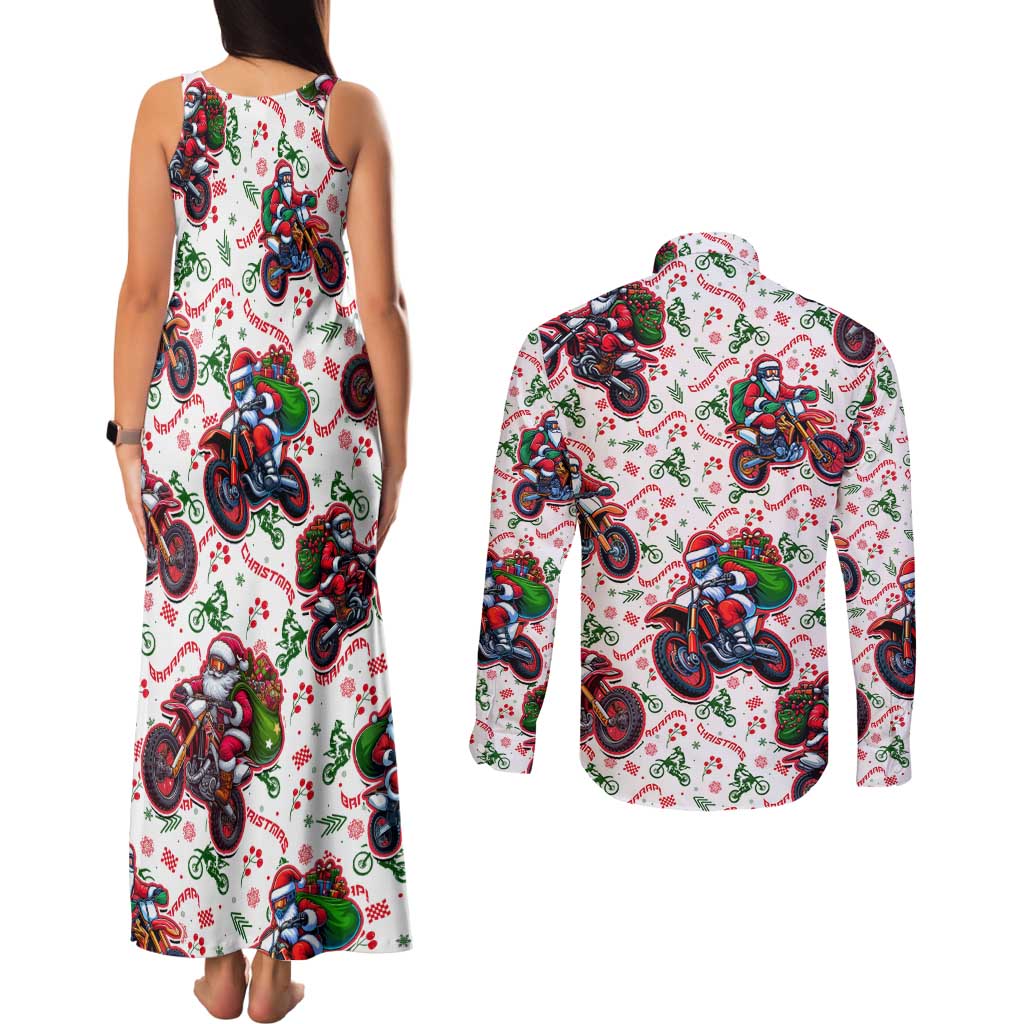 BRAAAP! Motorbike Santa Christmas Couples Matching Tank Maxi Dress and Long Sleeve Button Shirt - Wonder Print Shop