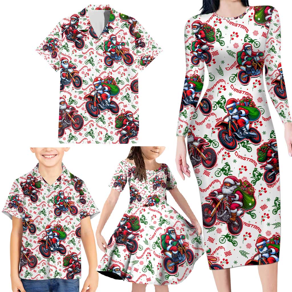 BRAAAP! Motorbike Santa Christmas Family Matching Long Sleeve Bodycon Dress and Hawaiian Shirt - Wonder Print Shop