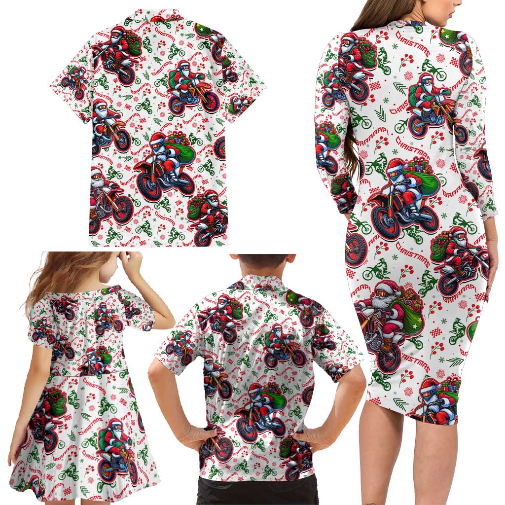 BRAAAP! Motorbike Santa Christmas Family Matching Long Sleeve Bodycon Dress and Hawaiian Shirt - Wonder Print Shop