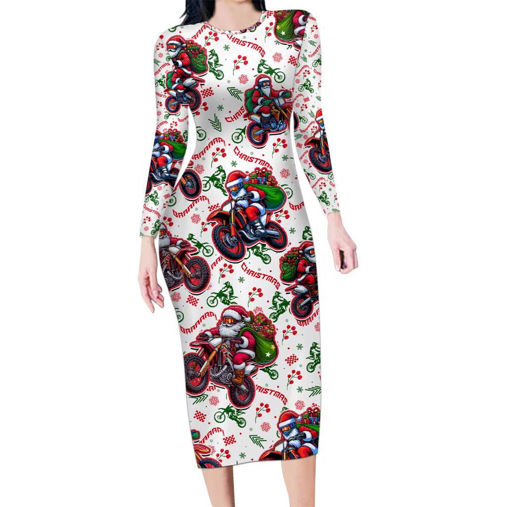 BRAAAP! Motorbike Santa Christmas Family Matching Long Sleeve Bodycon Dress and Hawaiian Shirt - Wonder Print Shop