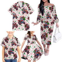 BRAAAP! Motorbike Santa Christmas Family Matching Off The Shoulder Long Sleeve Dress and Hawaiian Shirt - Wonder Print Shop