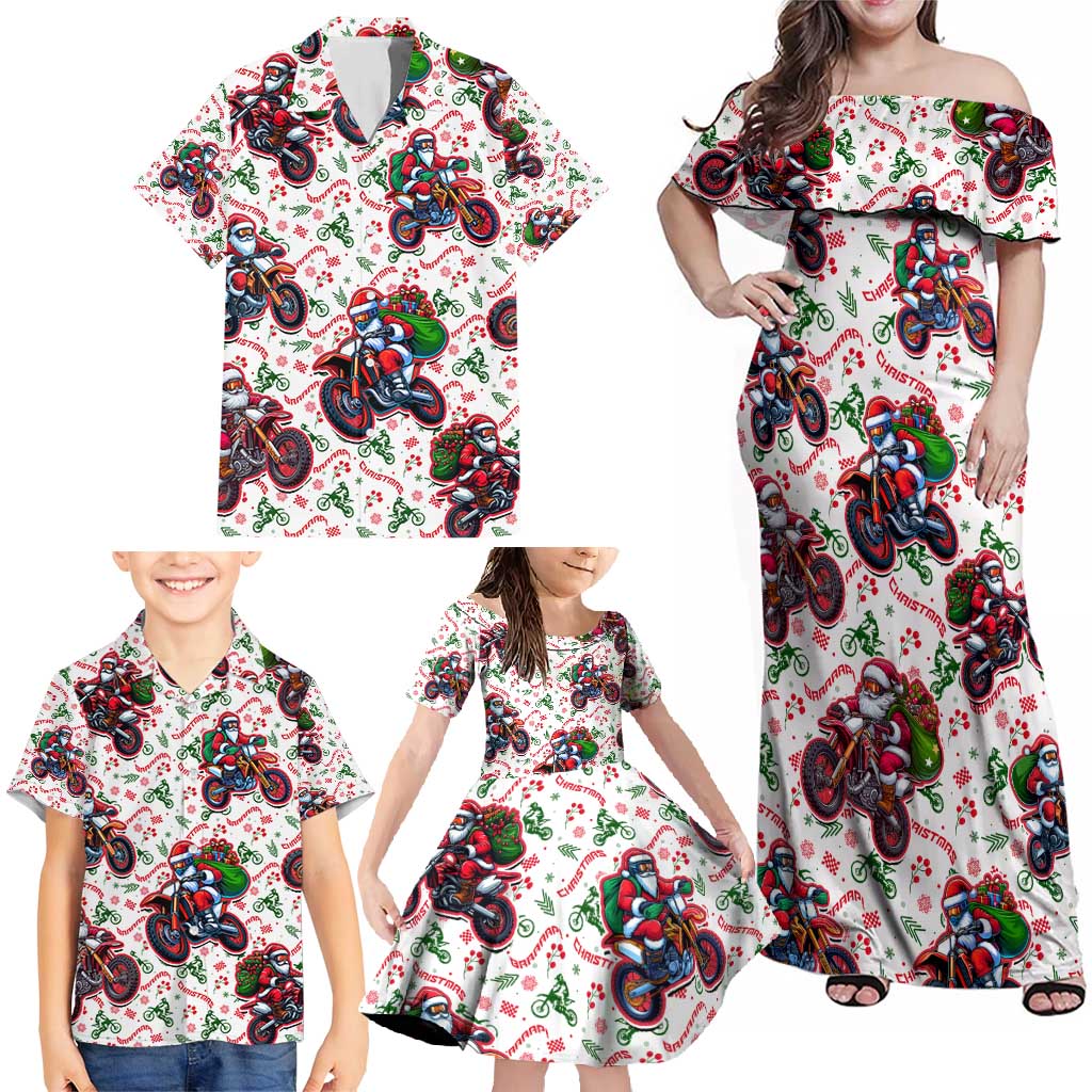 BRAAAP! Motorbike Santa Christmas Family Matching Off Shoulder Maxi Dress and Hawaiian Shirt - Wonder Print Shop