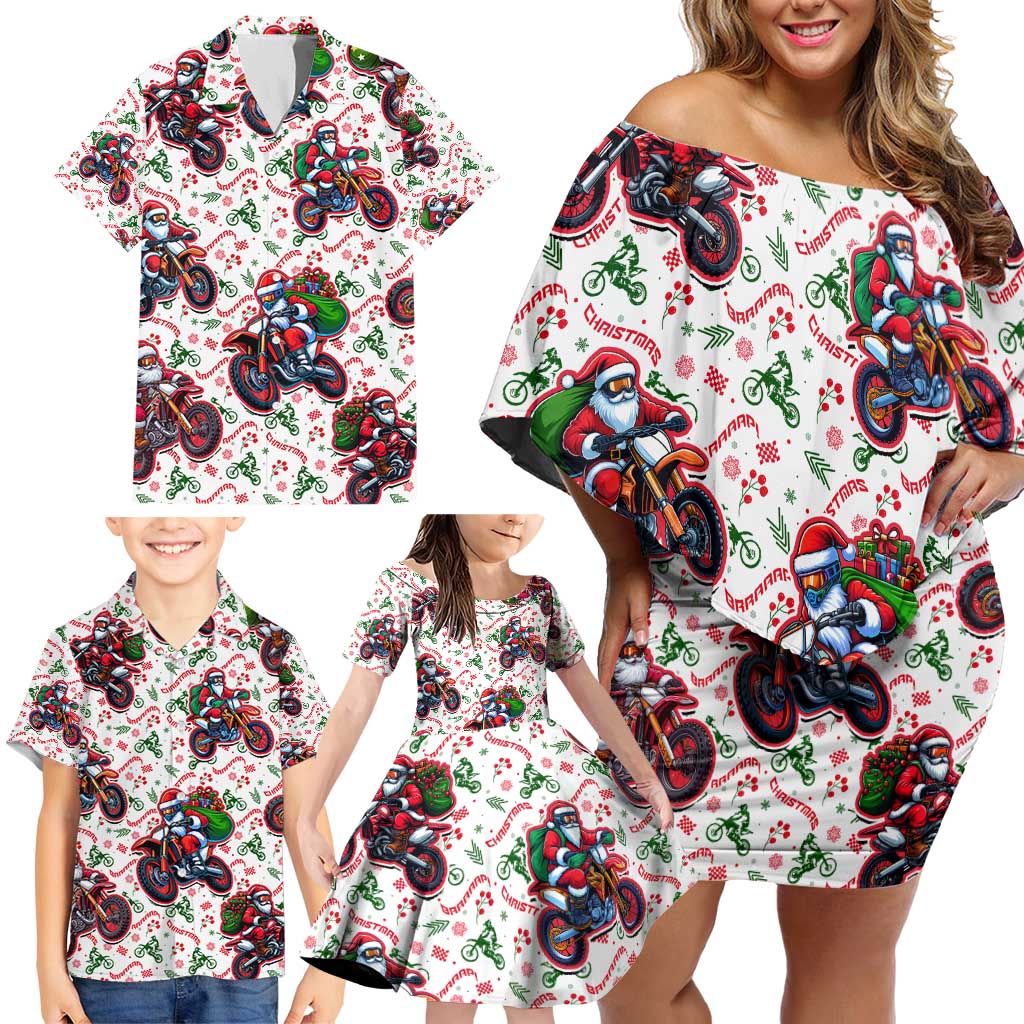 BRAAAP! Motorbike Santa Christmas Family Matching Off Shoulder Short Dress and Hawaiian Shirt - Wonder Print Shop