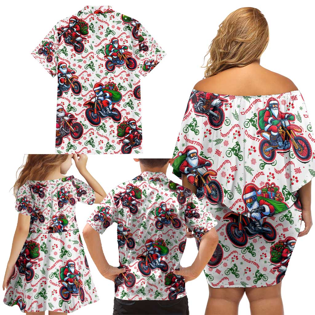 BRAAAP! Motorbike Santa Christmas Family Matching Off Shoulder Short Dress and Hawaiian Shirt - Wonder Print Shop