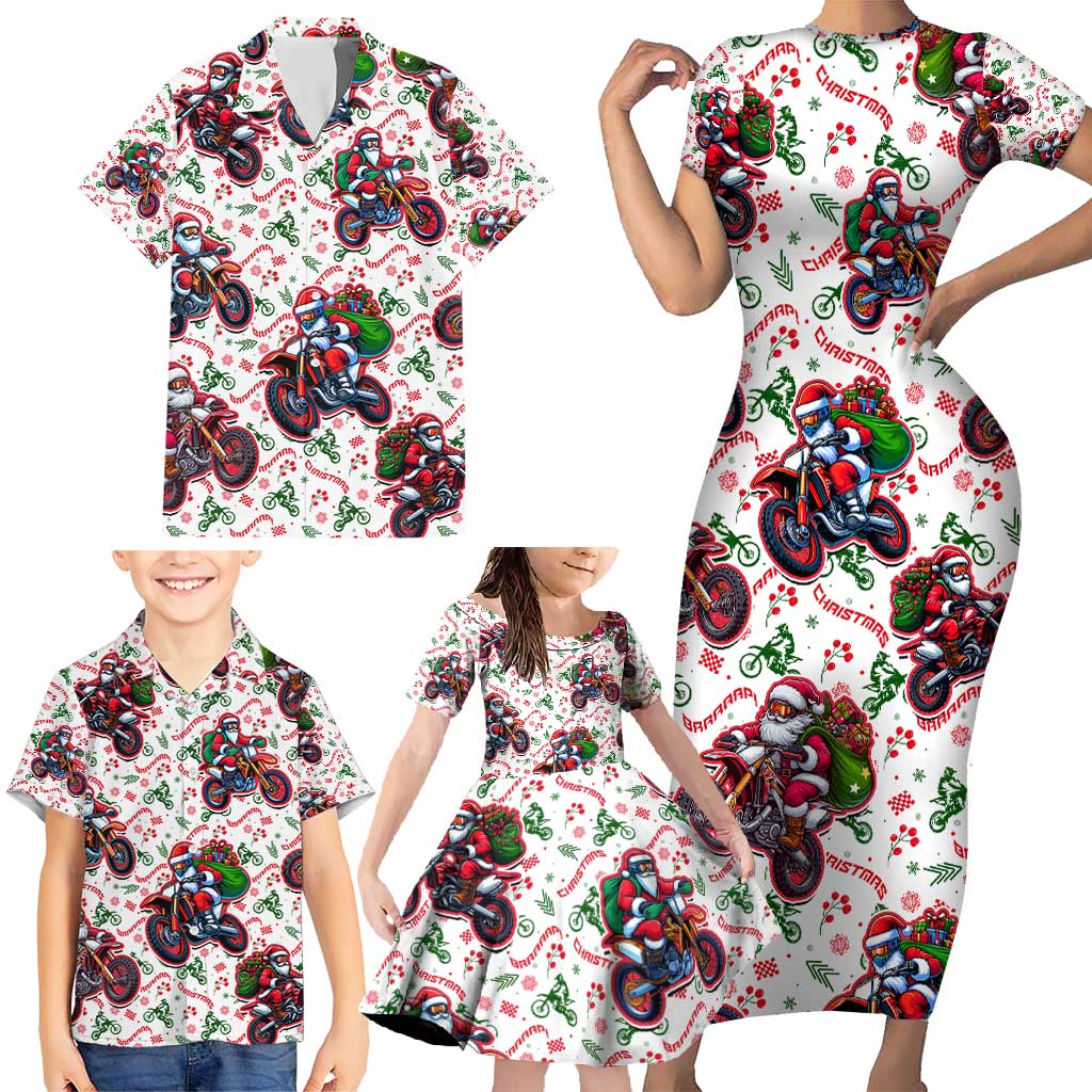 BRAAAP! Motorbike Santa Christmas Family Matching Short Sleeve Bodycon Dress and Hawaiian Shirt - Wonder Print Shop