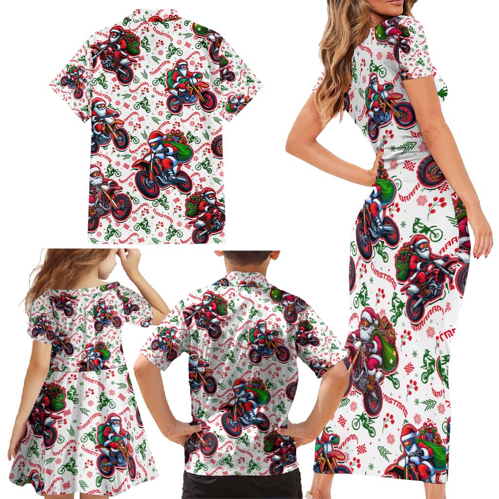 BRAAAP! Motorbike Santa Christmas Family Matching Short Sleeve Bodycon Dress and Hawaiian Shirt - Wonder Print Shop