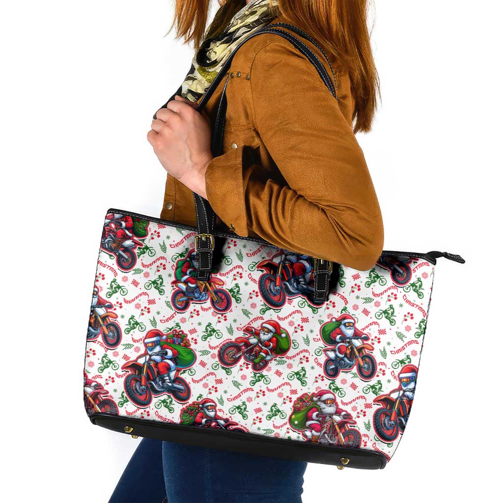BRAAAP! Motorbike Santa Christmas Leather Tote Bag - Wonder Print Shop