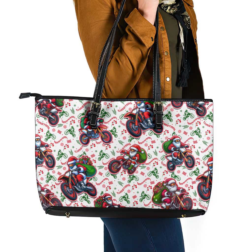 BRAAAP! Motorbike Santa Christmas Leather Tote Bag - Wonder Print Shop