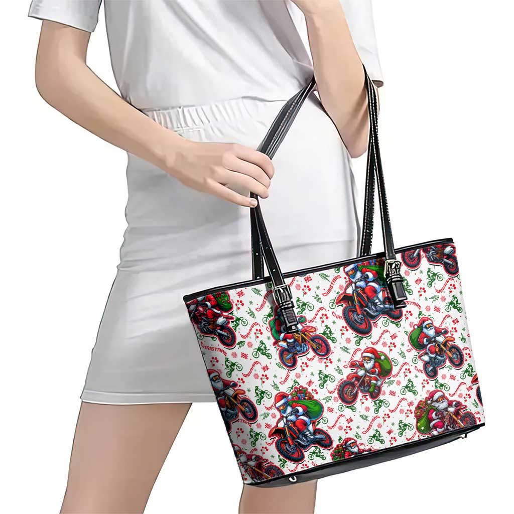 BRAAAP! Motorbike Santa Christmas Leather Tote Bag - Wonder Print Shop