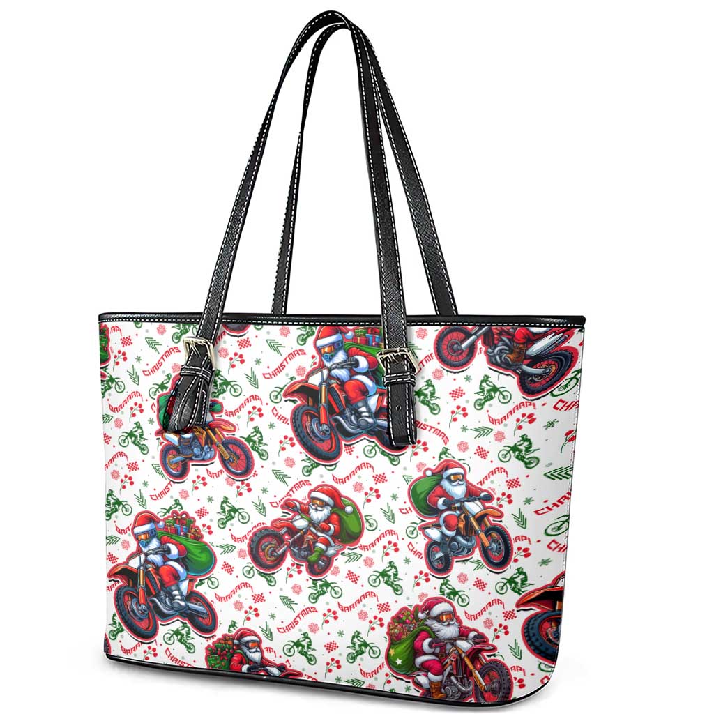 BRAAAP! Motorbike Santa Christmas Leather Tote Bag - Wonder Print Shop