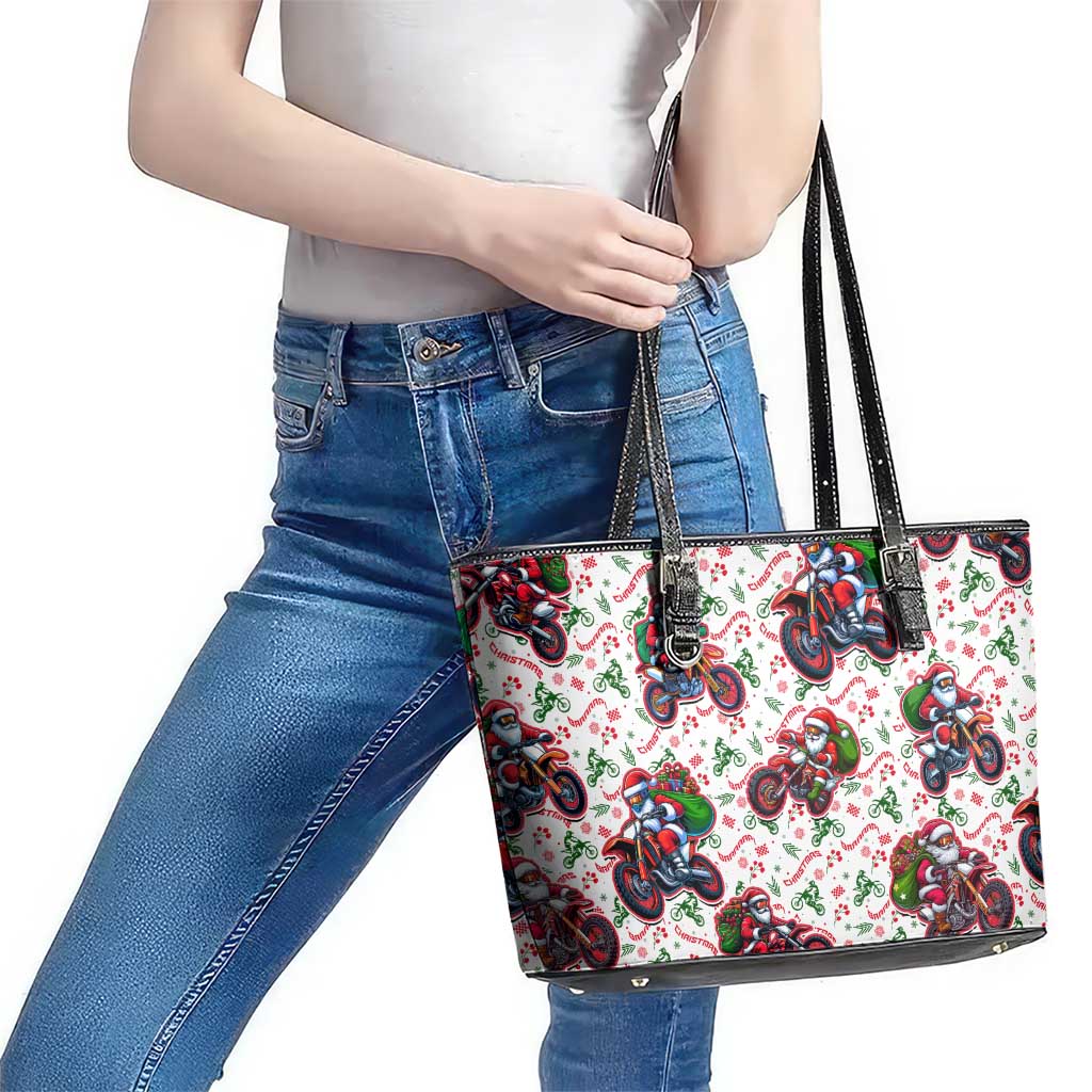 BRAAAP! Motorbike Santa Christmas Leather Tote Bag - Wonder Print Shop