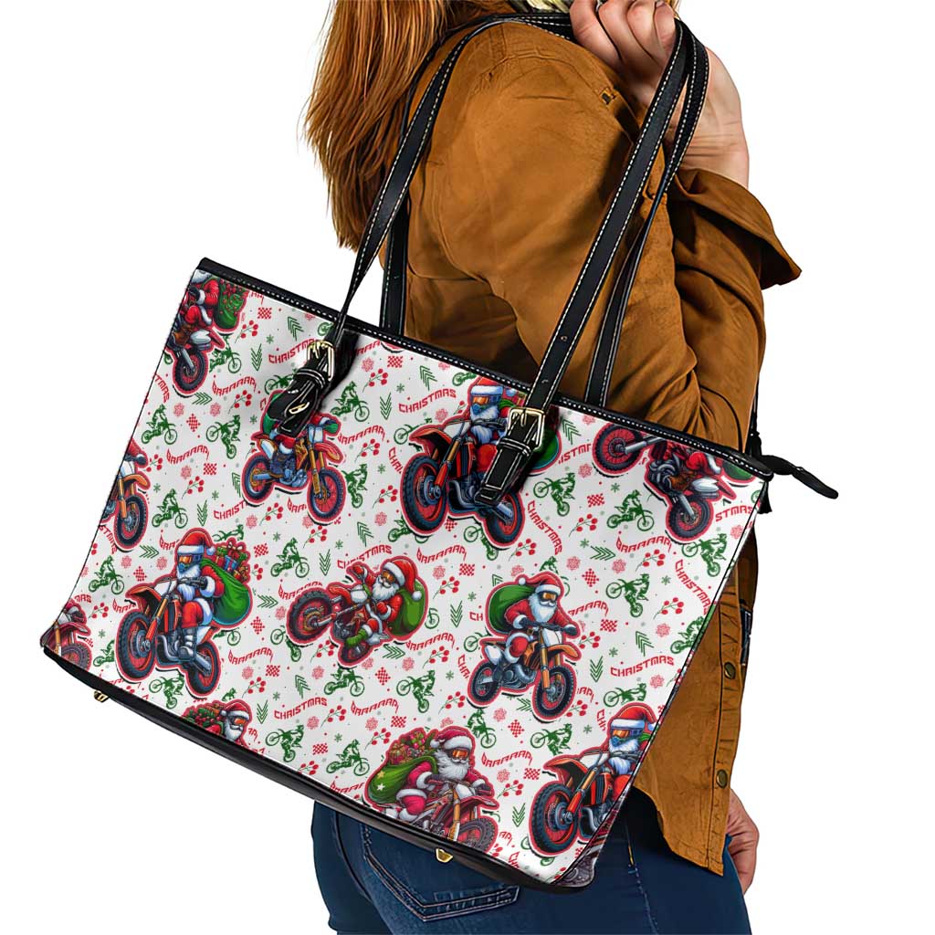 BRAAAP! Motorbike Santa Christmas Leather Tote Bag - Wonder Print Shop