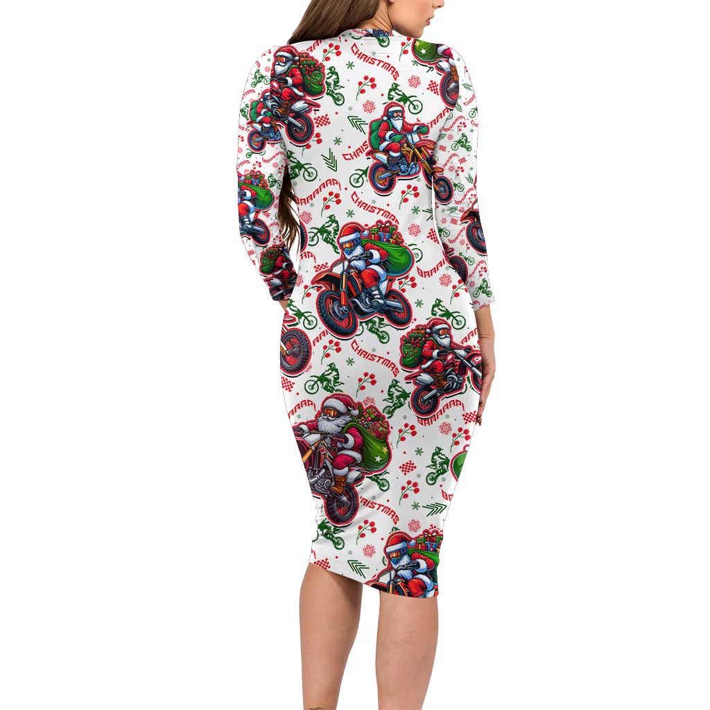 BRAAAP! Motorbike Santa Christmas Long Sleeve Bodycon Dress - Wonder Print Shop