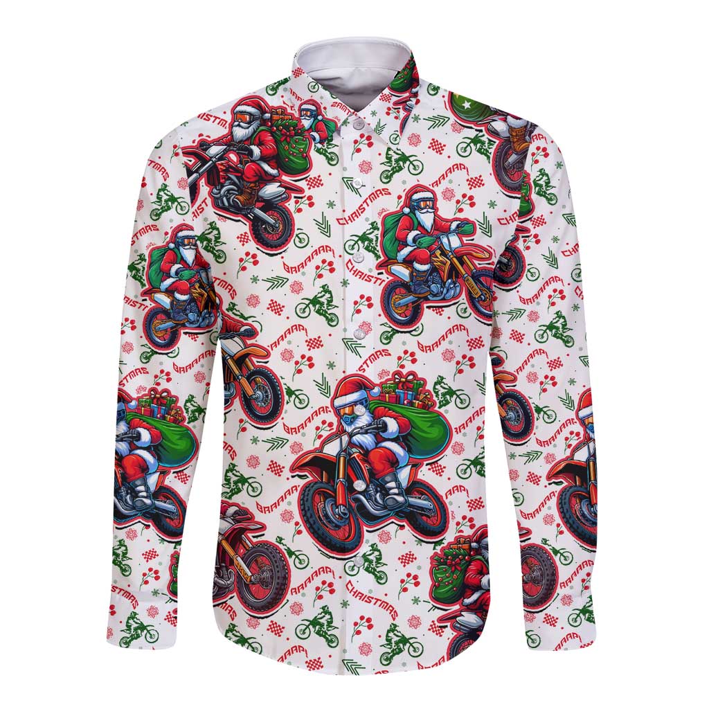 BRAAAP! Motorbike Santa Christmas Long Sleeve Button Shirt - Wonder Print Shop