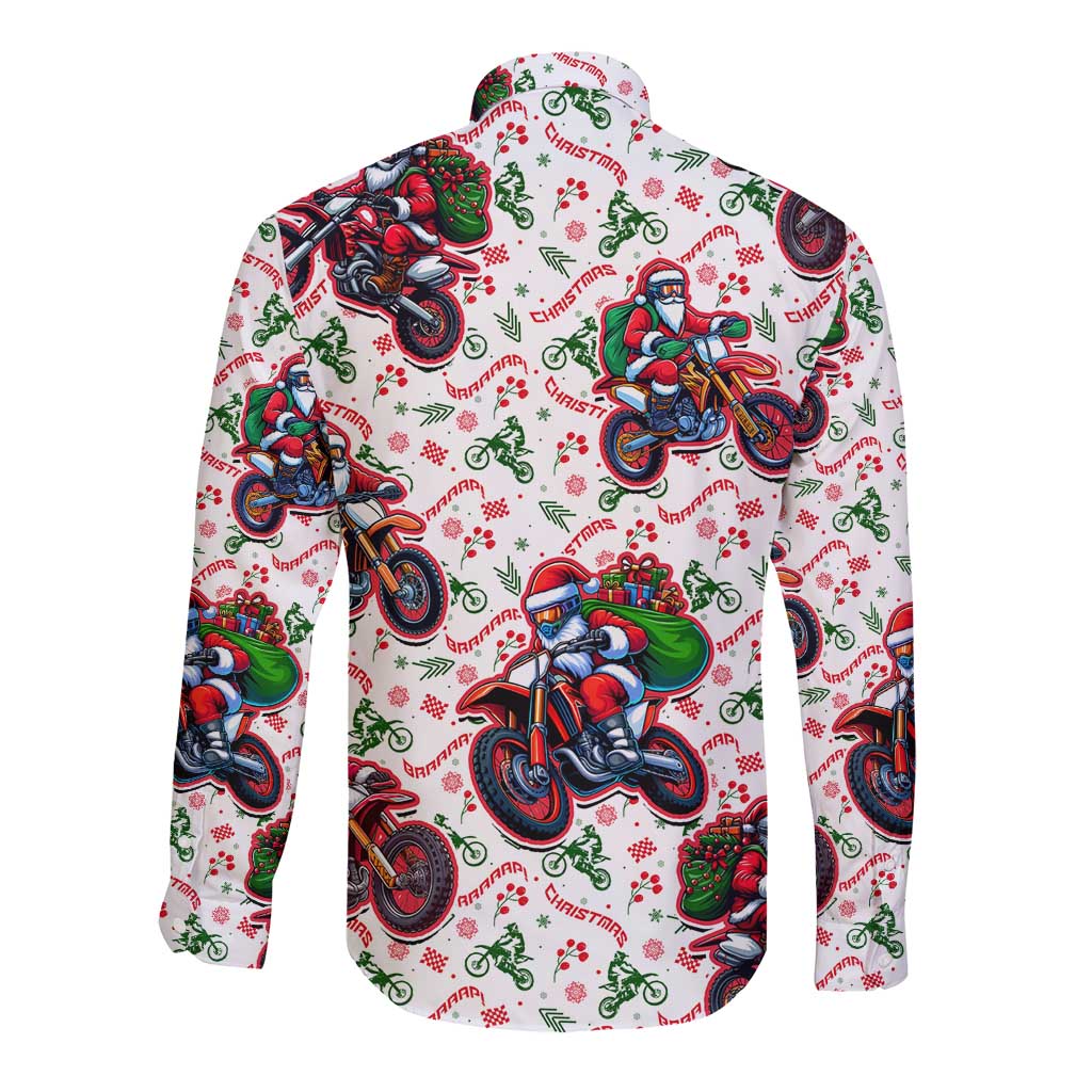 BRAAAP! Motorbike Santa Christmas Long Sleeve Button Shirt - Wonder Print Shop
