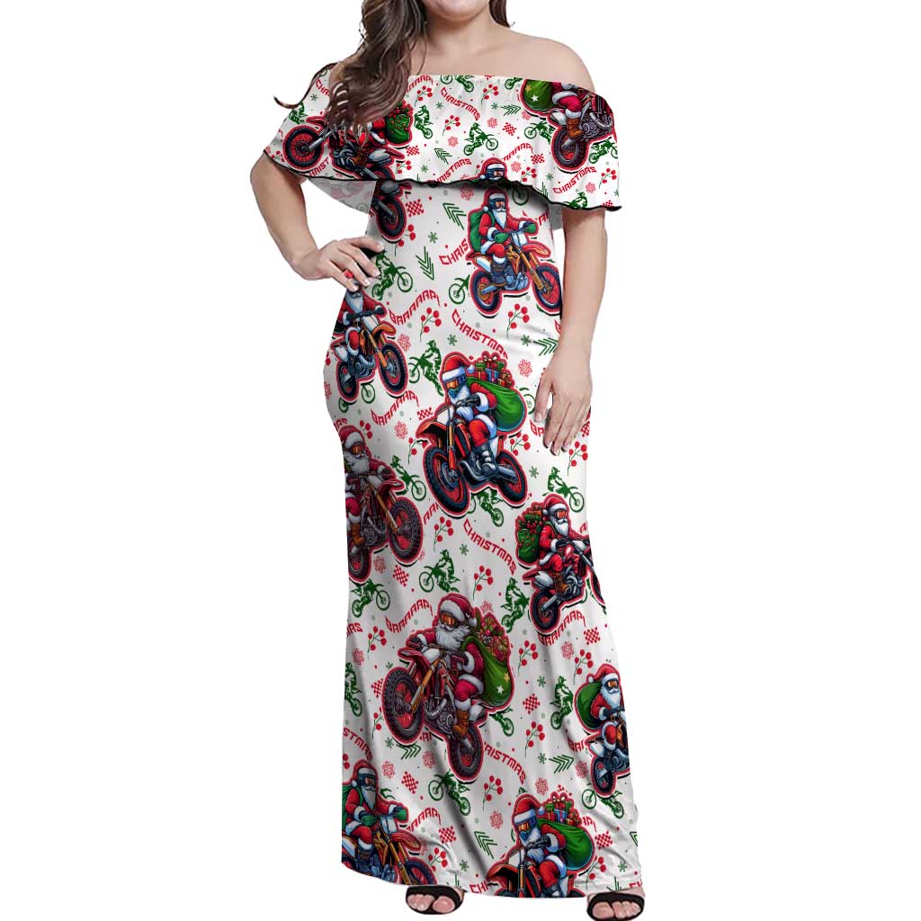 BRAAAP! Motorbike Santa Christmas Off Shoulder Maxi Dress - Wonder Print Shop