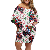 BRAAAP! Motorbike Santa Christmas Off Shoulder Short Dress - Wonder Print Shop