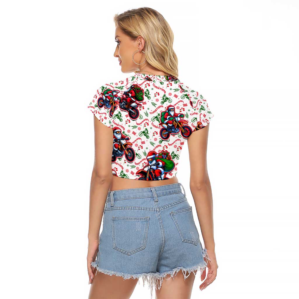 BRAAAP! Motorbike Santa Christmas Raglan Cropped T Shirt - Wonder Print Shop