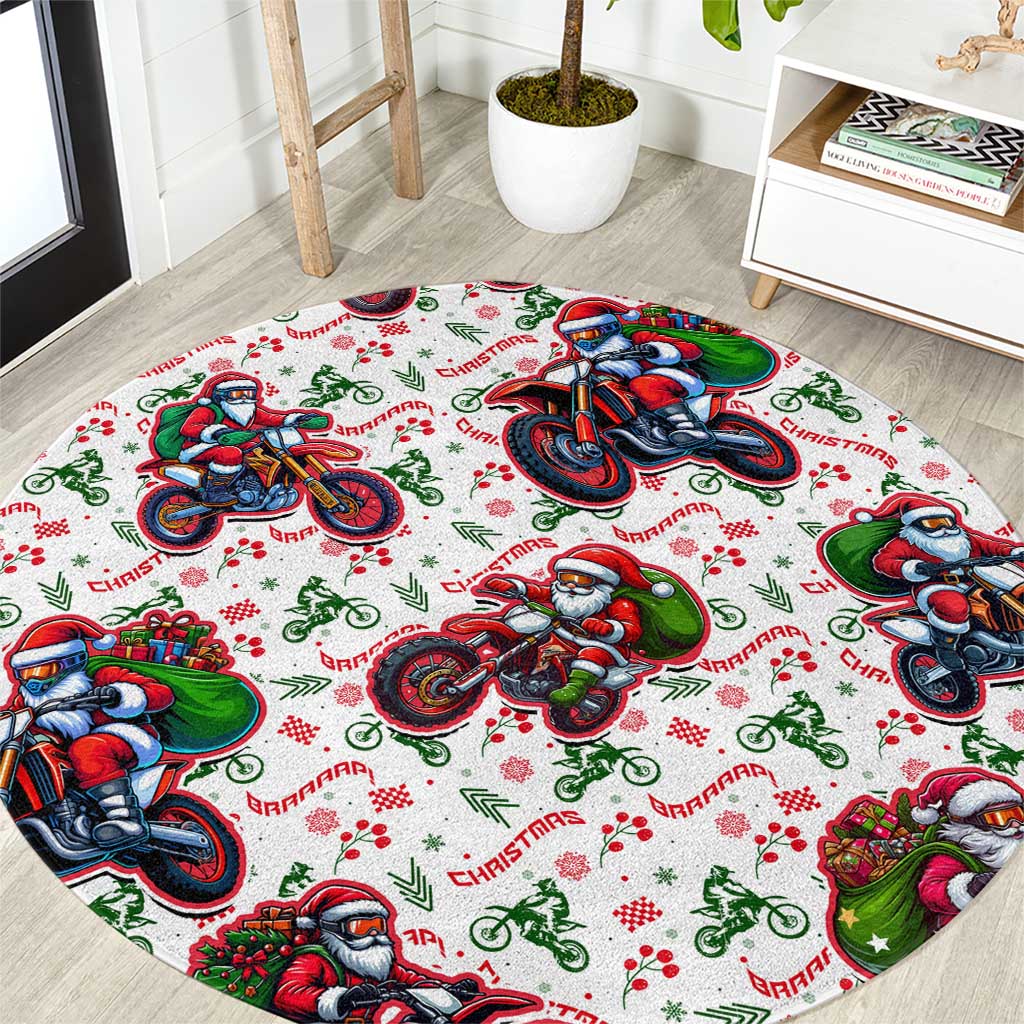 BRAAAP! Motorbike Santa Christmas Round Carpet
