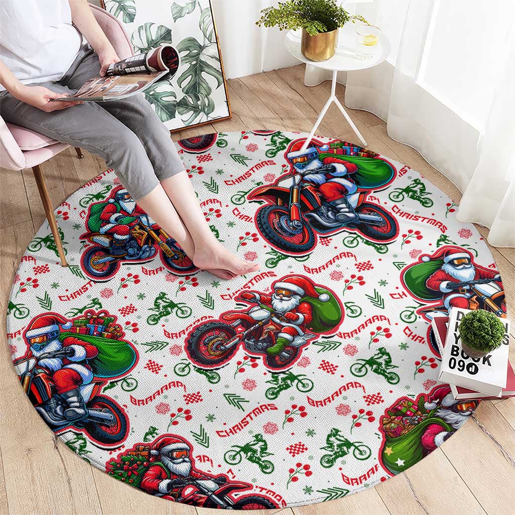 BRAAAP! Motorbike Santa Christmas Round Carpet