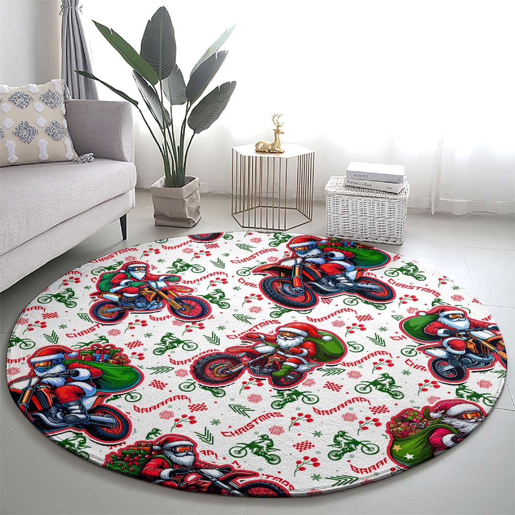 BRAAAP! Motorbike Santa Christmas Round Carpet