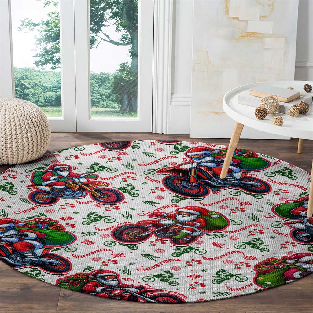 BRAAAP! Motorbike Santa Christmas Round Carpet