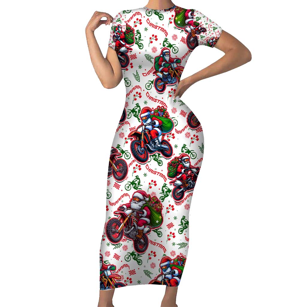 BRAAAP! Motorbike Santa Christmas Short Sleeve Bodycon Dress - Wonder Print Shop