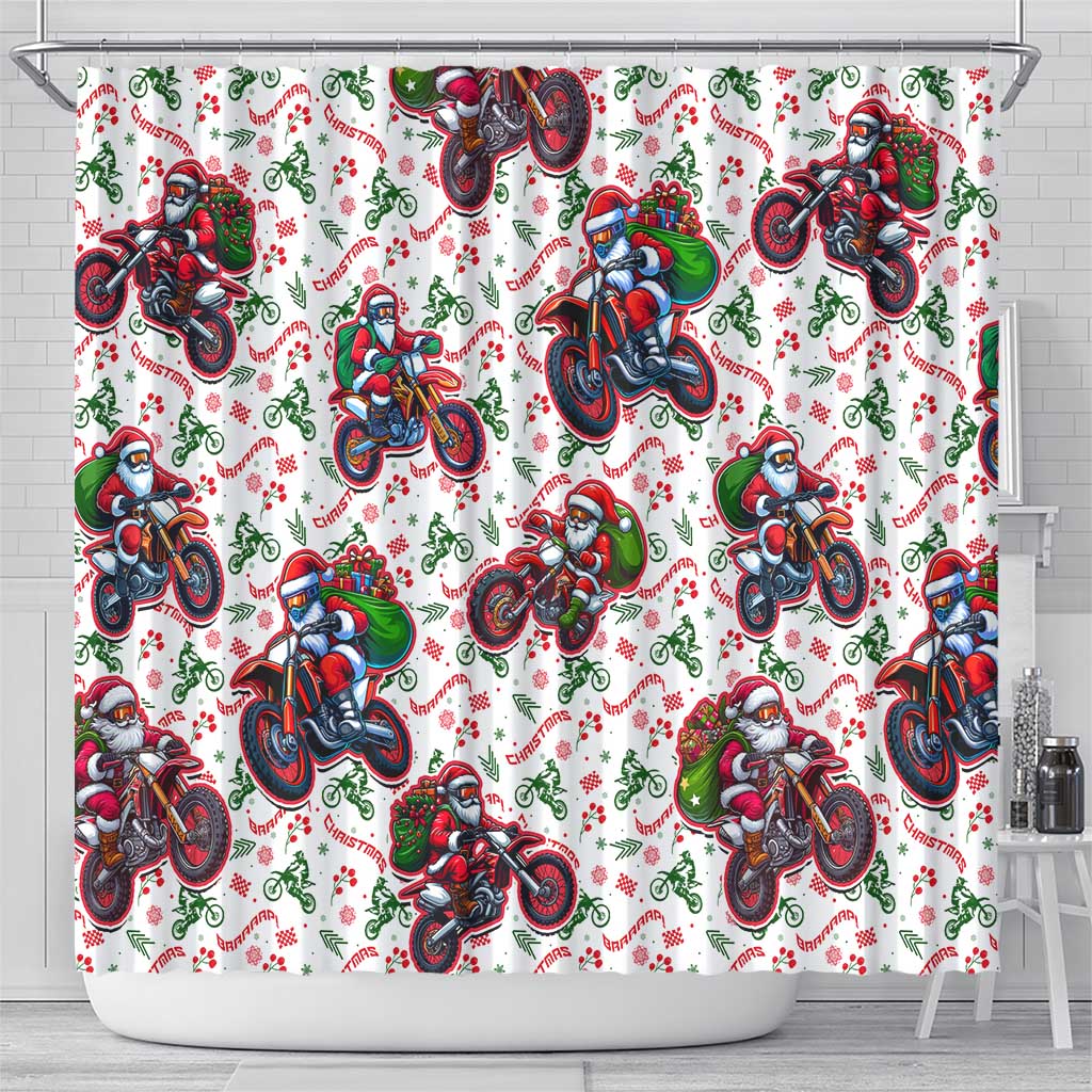 BRAAAP! Motorbike Santa Christmas Shower Curtain
