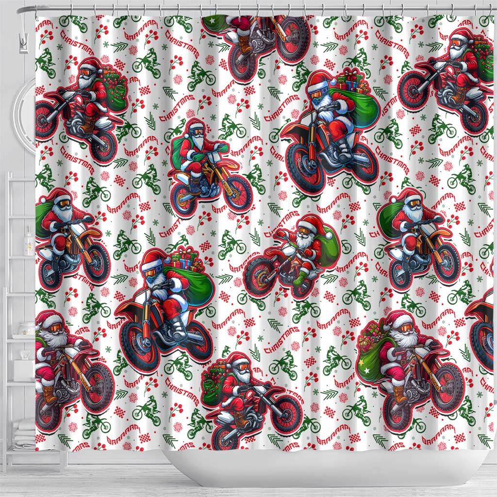 BRAAAP! Motorbike Santa Christmas Shower Curtain