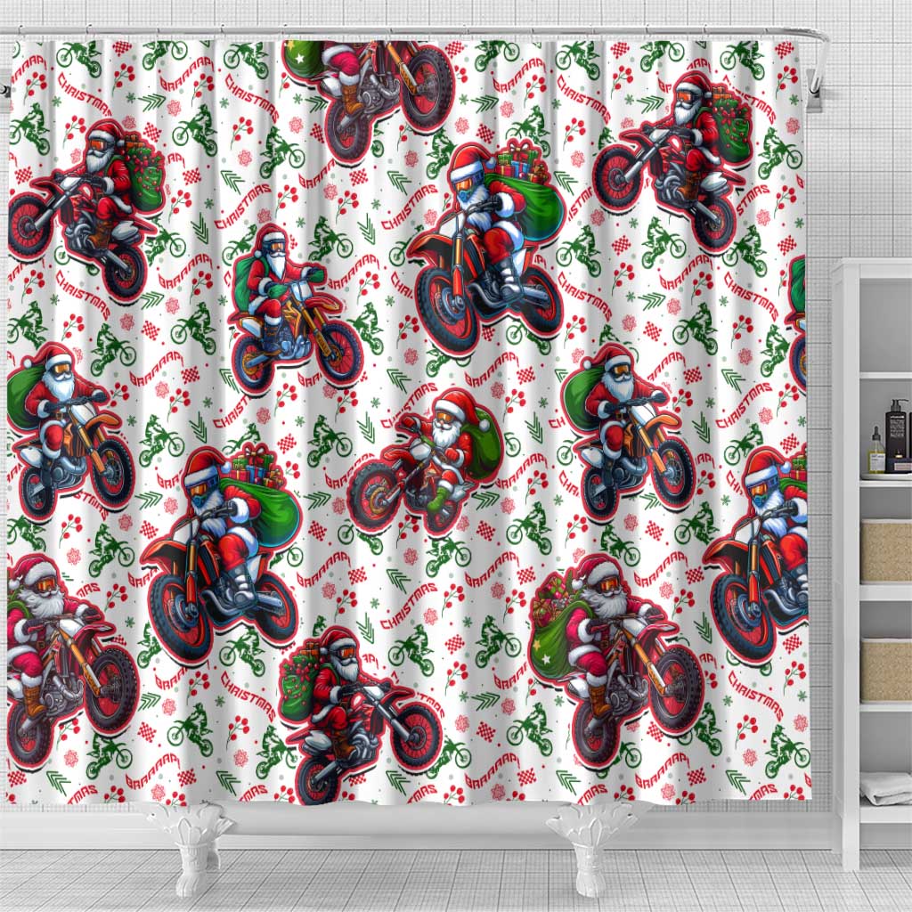 BRAAAP! Motorbike Santa Christmas Shower Curtain