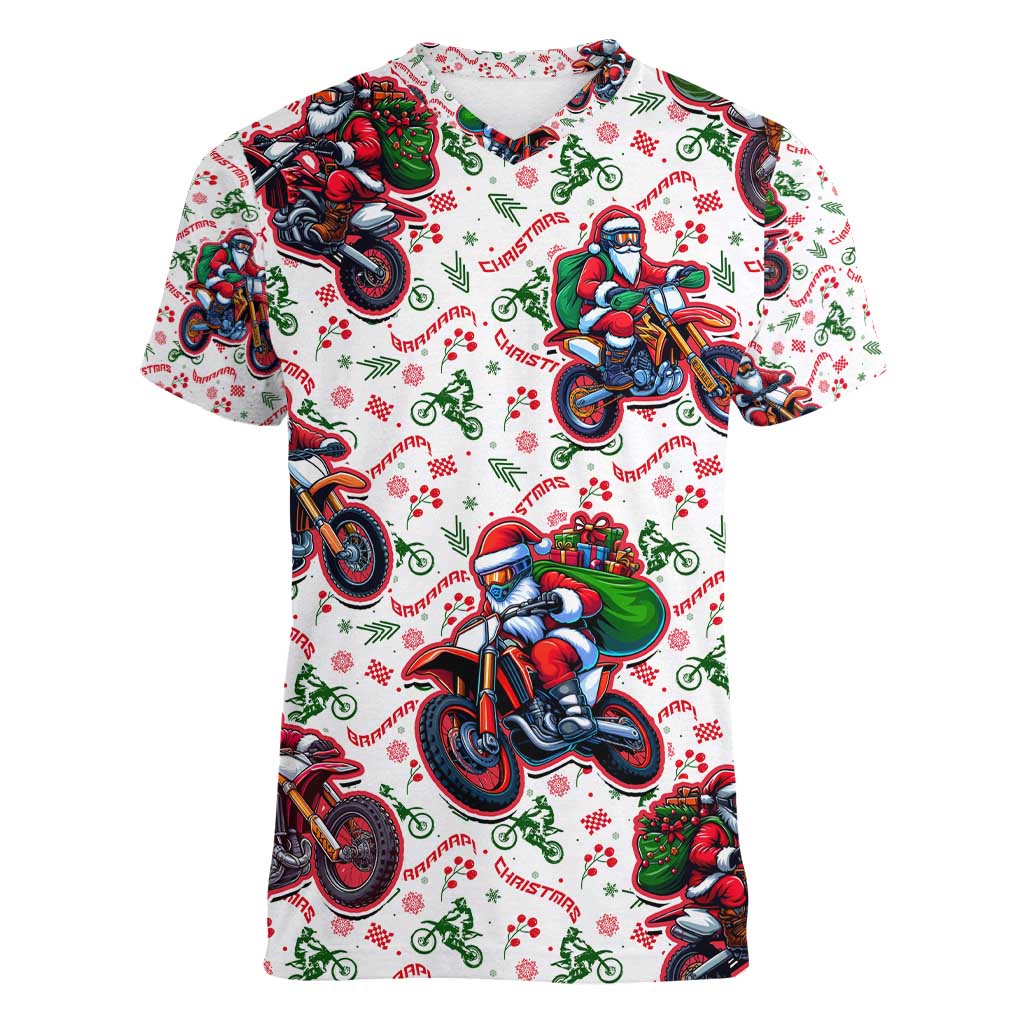 BRAAAP! Motorbike Santa Christmas Women V-Neck T-Shirt - Wonder Print Shop
