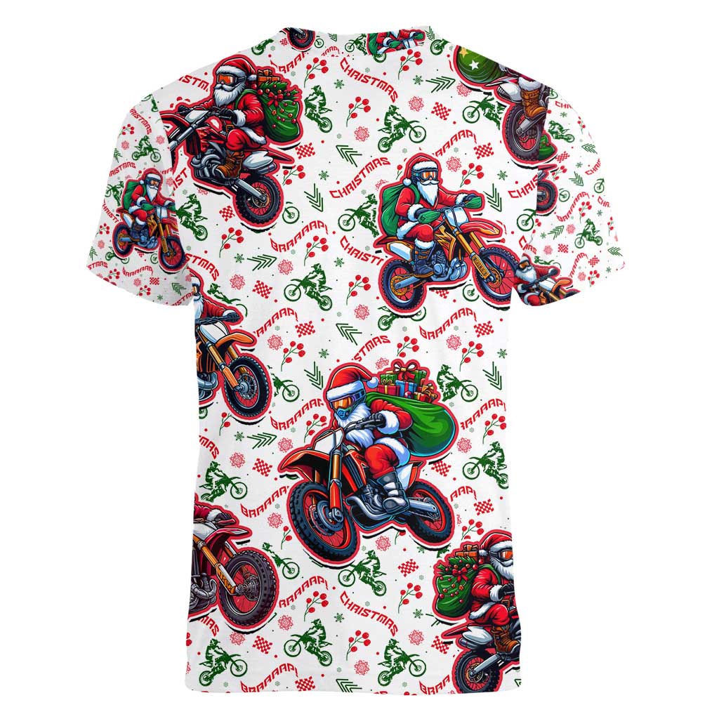 BRAAAP! Motorbike Santa Christmas Women V-Neck T-Shirt - Wonder Print Shop