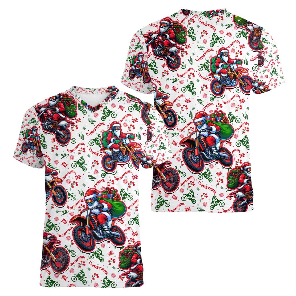 BRAAAP! Motorbike Santa Christmas Women V-Neck T-Shirt - Wonder Print Shop
