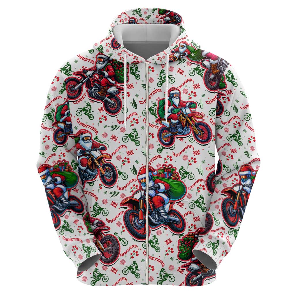 BRAAAP! Motorbike Santa Christmas Zip Hoodie - Wonder Print Shop
